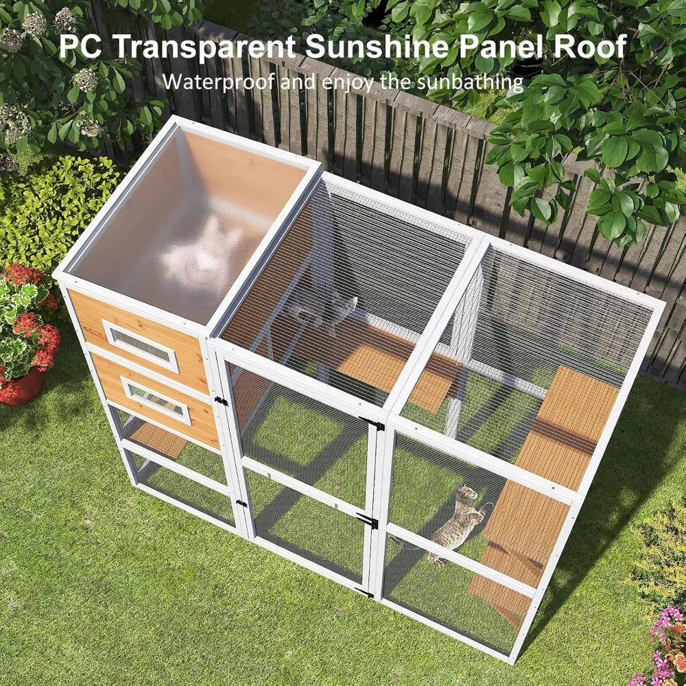 Large 4-Tier Outdoor Cat Enclosure with Weather-Resistant Roof and Indoor-Outdoor Connectivity