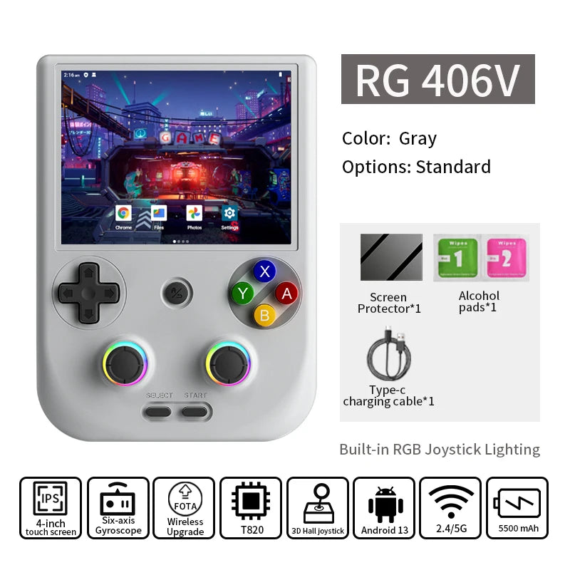 Anbernic RG 406V Retro Handheld Games Console 4"IPS Multi-touch WIFI RGB Ligh 3D Hall Joystick 5500mAh RG406V Video Games Player