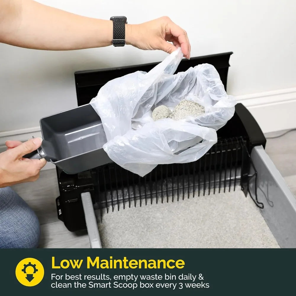 Self Cleaning Semi Automatic Cat Litter Box - Smart Scoop Cat Litter Box with 6 Bags & Carbon Filter for Up to Two Cats