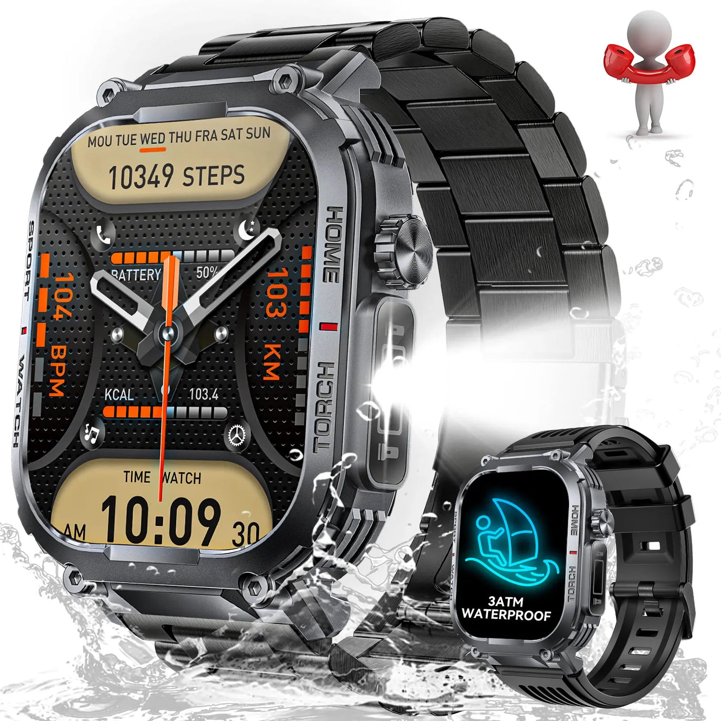 LaNikar New Smart Watch Men 3ATM Waterproof 2.02"S320B With Compass And LED Flashlight Sports And Fitness Tracking Heart Rate