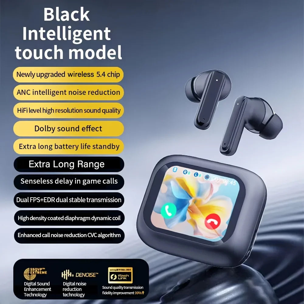 2024 Upgraded For Smart Touch Screen Wireless Earbuds - Unisex, With Built-In Mic, Volume Control Compatible For smart phone