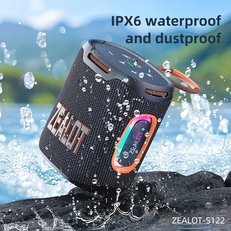Zealot-S122 Bluetooth Speaker BT5.3 Wireless IPX6 Waterproof Shower Speaker,25W HiFi Stereo Sound,TWS Pairing,20H Music Playtime