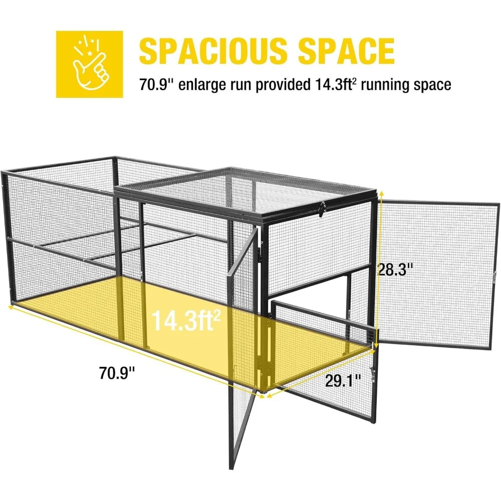 71 Chicken Coop Run Extension Metal Frame with Perches, Outdoor Rabbit Run Duck House Enclosure with Detachable Door