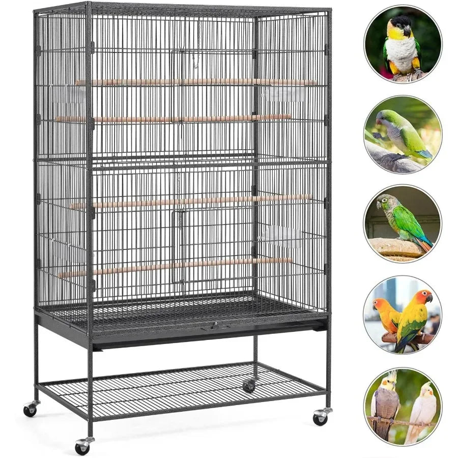 60.5inch Extra Large Metal Bird Cage with Spacious Flight Area Ideal for Cockatiels African Greys Quakers Green Cheek Conures a