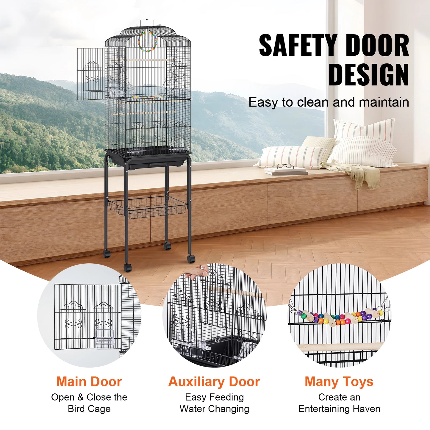 60", 30" Flight Bird Cage Metal Large Parakeet Cages for Cockatiels Parrot
