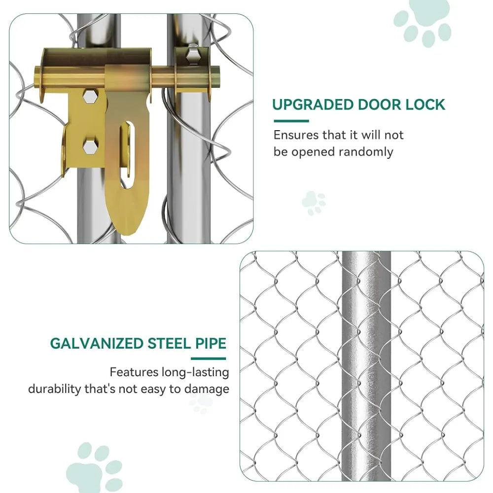 7.5'x7.5' Outdoor Dog Kennel with Metal Dog Gate, Outdoor Dog Pens with Roof, Heavy Duty Dog Kennel for Backyard Farm
