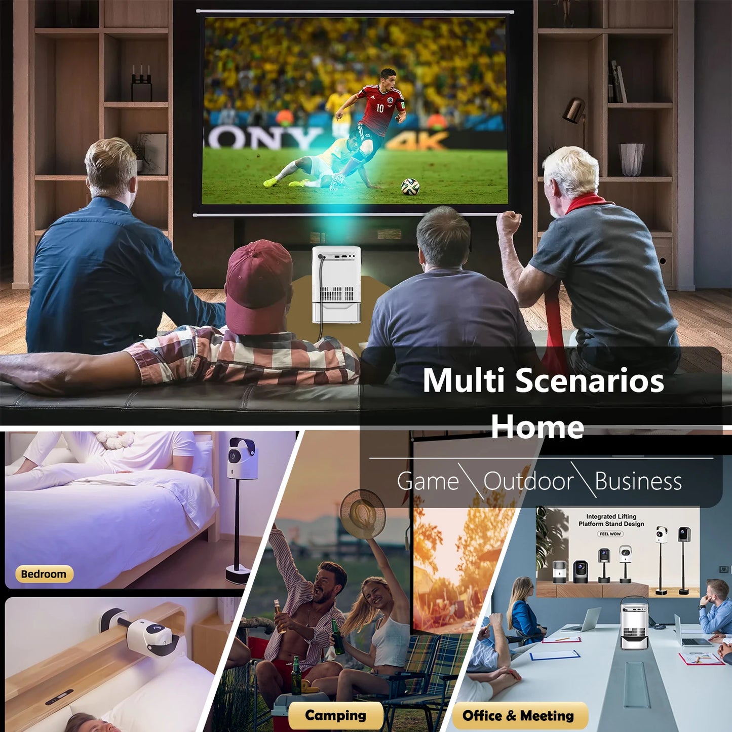 Projetor Android portátil, suporte nativo, suporte integrado para Home Theater, Wi-Fi, Bluetooth, HDMI,USB,PC, caixa de TV, TS2,
