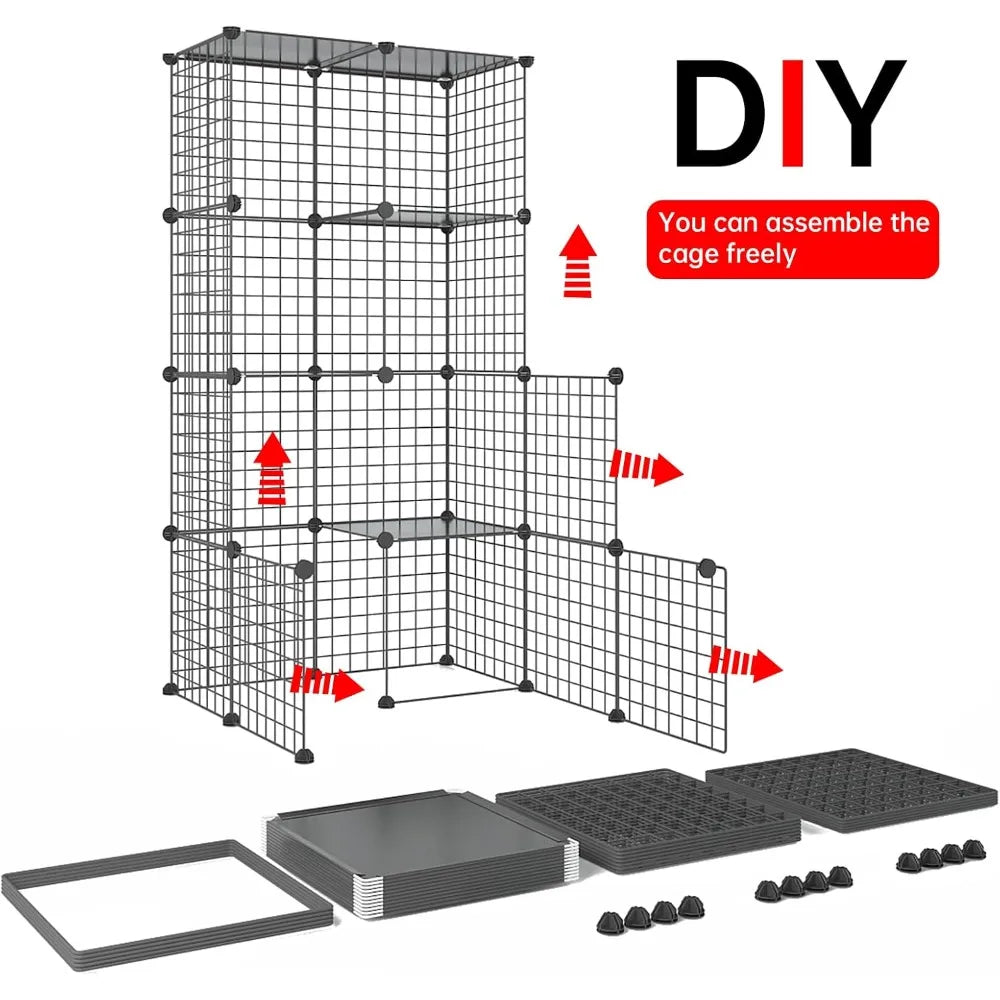 Large Cat Cage Enclosure Indoor DIY Cat Playpen Detachable Metal Wire Kennels Crate 2x3x4 Large Exercise Place Ideal for 1-3 Cat