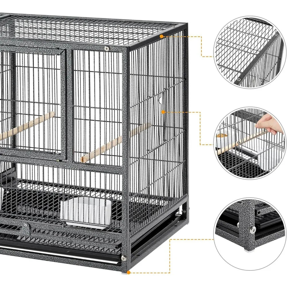 Double Story Divided Breeder Bird Cage for Small Parrots Parakeets Canaries Cockatiels Lovebirds Finches Budgies Quaker, Black