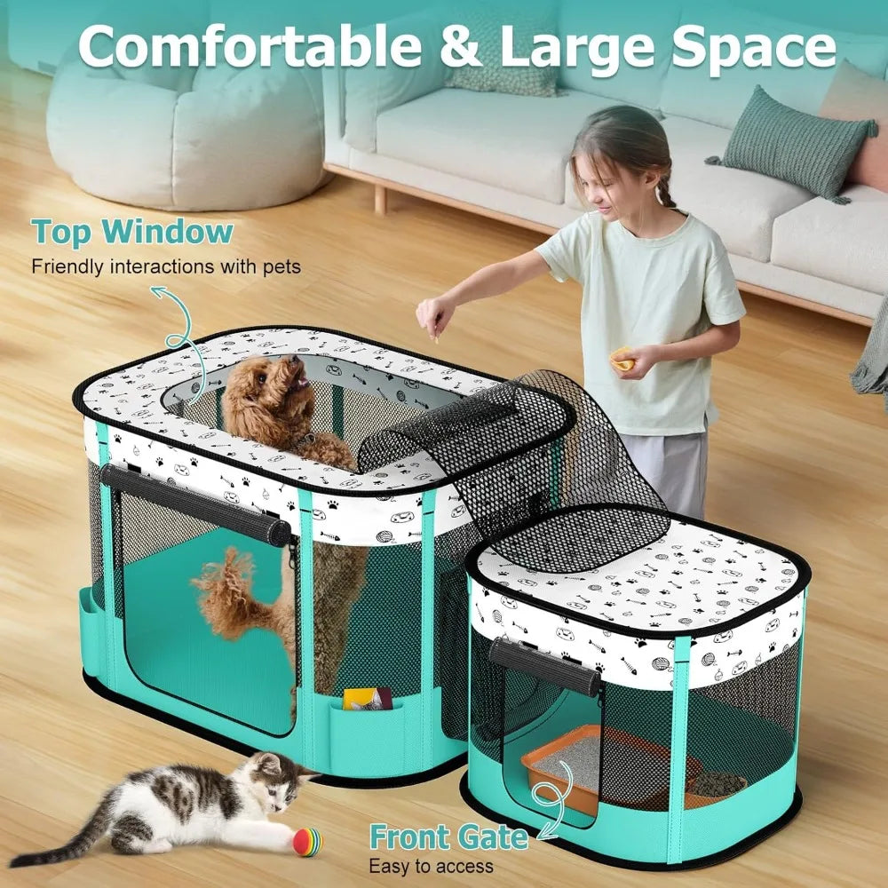 Portable Cat Playpen, Foldable Pet Dog Playpen, for Kitten Puppy Play Pen Indoor/Outdoor, Cats Enclosure Cages Tent with Carryin
