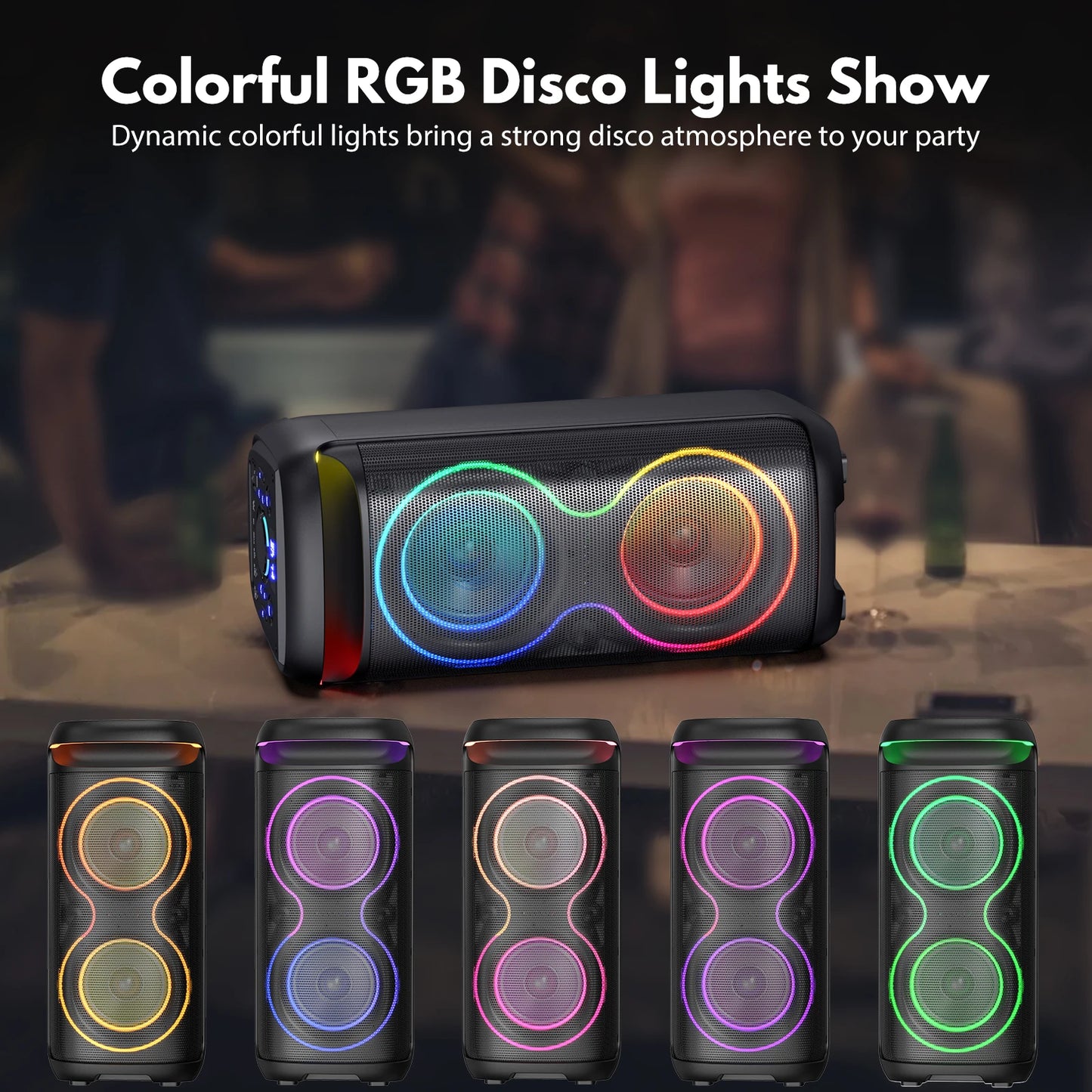 Karaoke Machine with 2 Wireless Microphones, Portable Bluetooth Karaoke Speaker for Outdoor, Big Party Speaker with Disco Lights