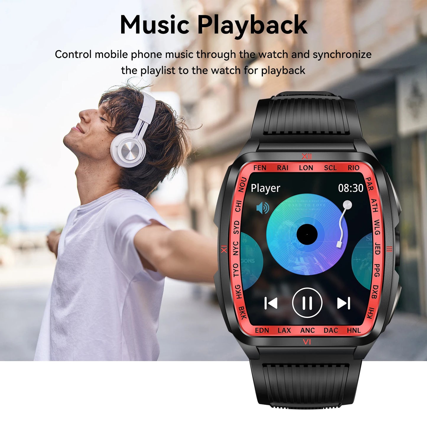 LaNikar New Military Smart Watch for Men1.8'' HD Barrel Screen 50M Waterproof LED Flashlight Fitness Tracker Heart Rate Monitor