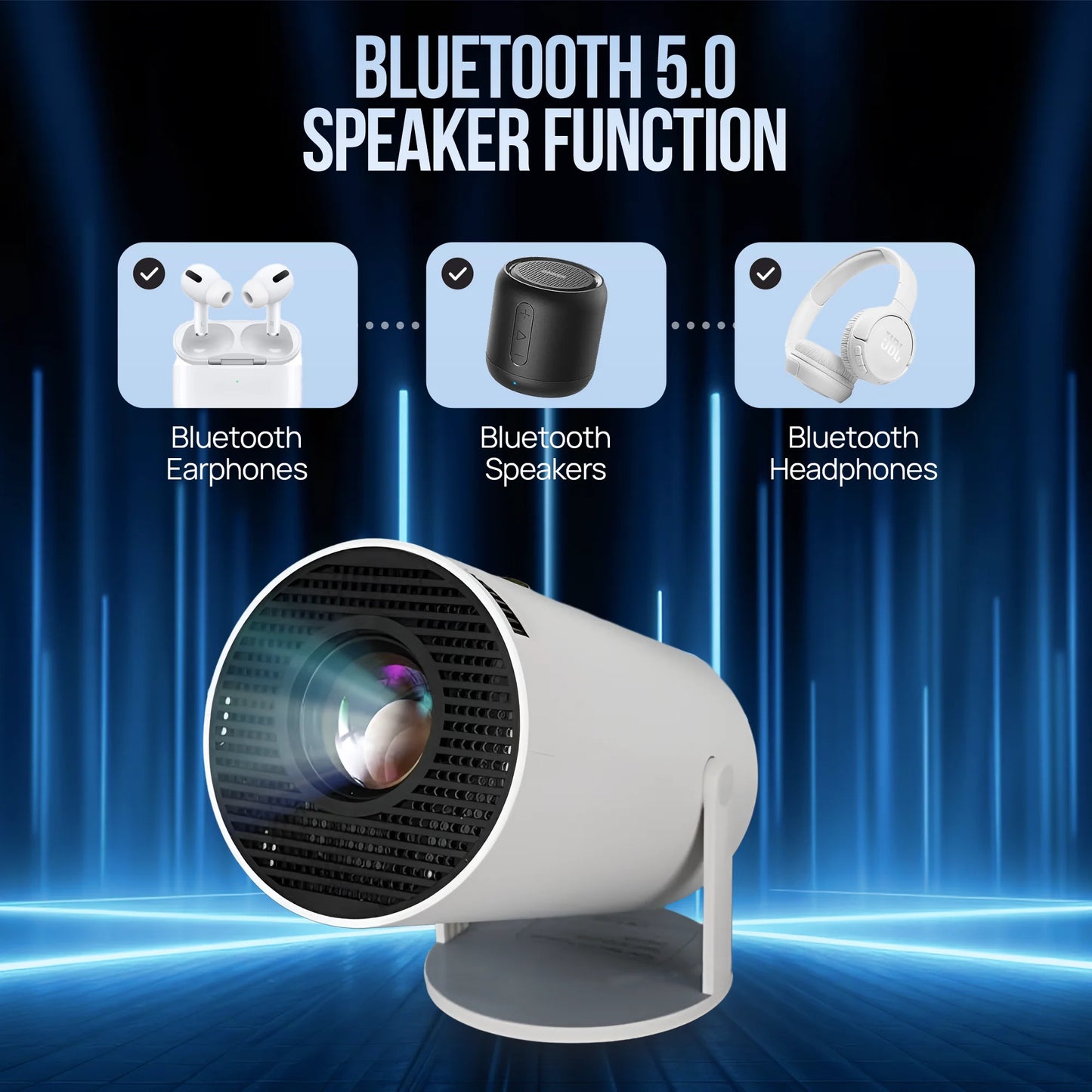 Upgraded Projector with WiFI 6 and Bluetooth Mini Portable Smart Video Theater 4K HD 1080P Suitable for Outdoor Home Android