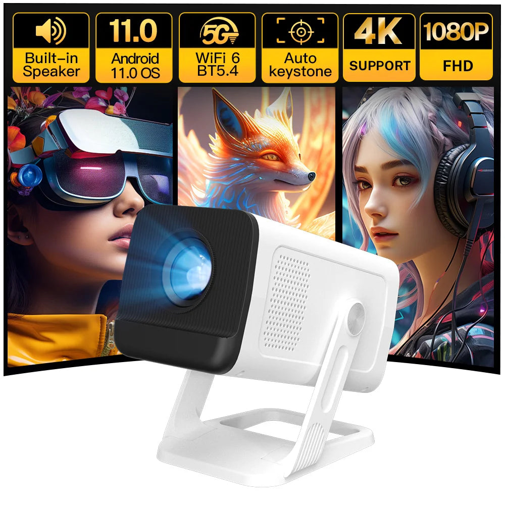 Portable Smart Projector 400ANSI Android 11 MINI Home Beamer Dual WiFi6 BT5.4 Remote Control Projection 4K Support