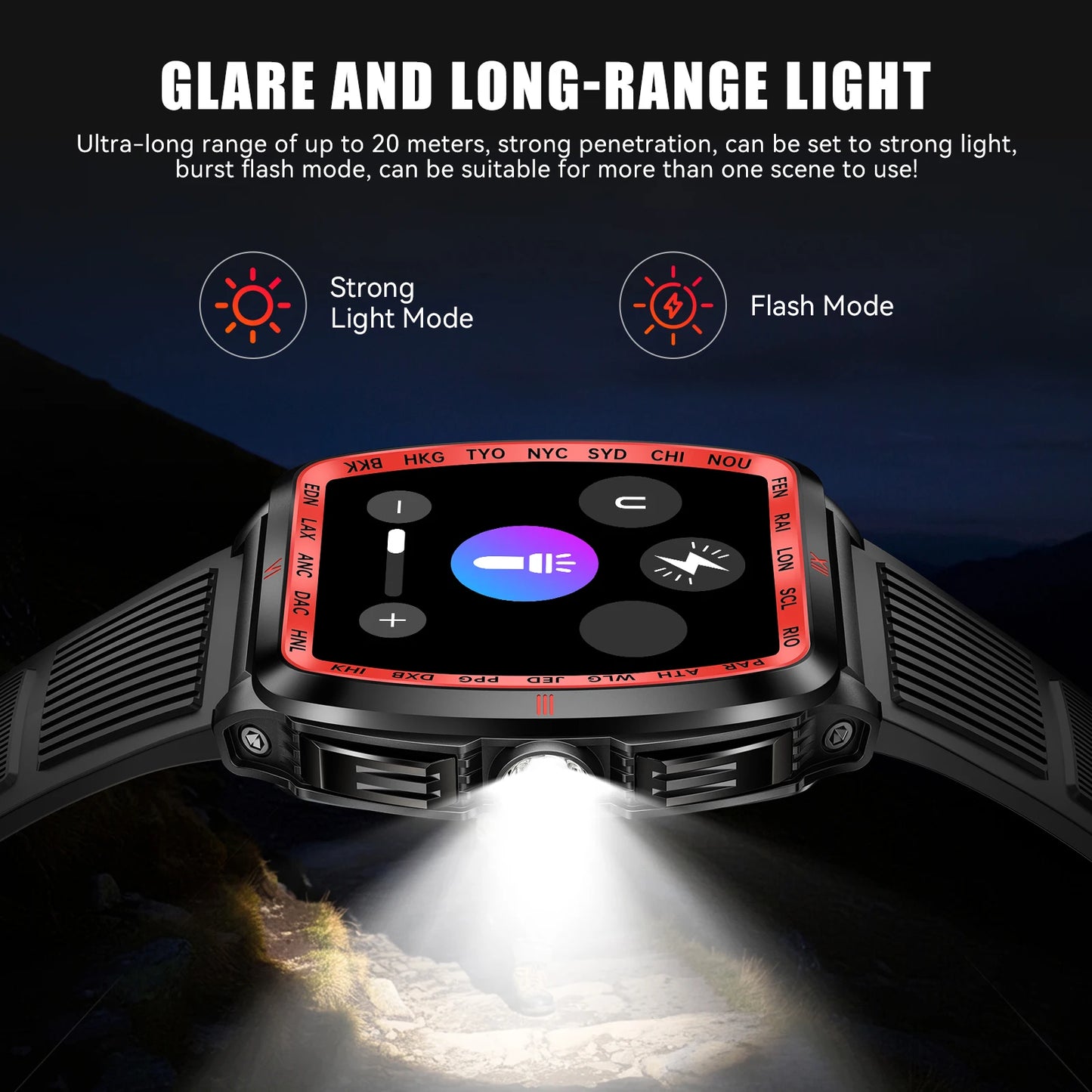 LaNikar New Military Smart Watch for Men1.8'' HD Barrel Screen 50M Waterproof LED Flashlight Fitness Tracker Heart Rate Monitor