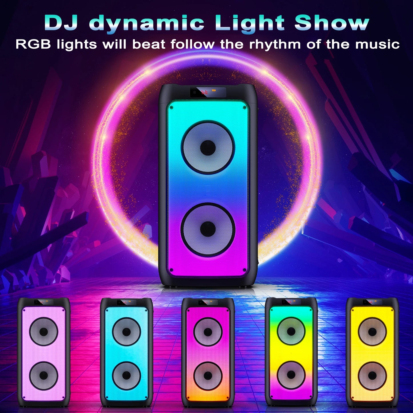 Wireless Bluetooth Speaker, Karaoke Machine with 2 Microphone, Home Karaoke Party Speaker with LED Light