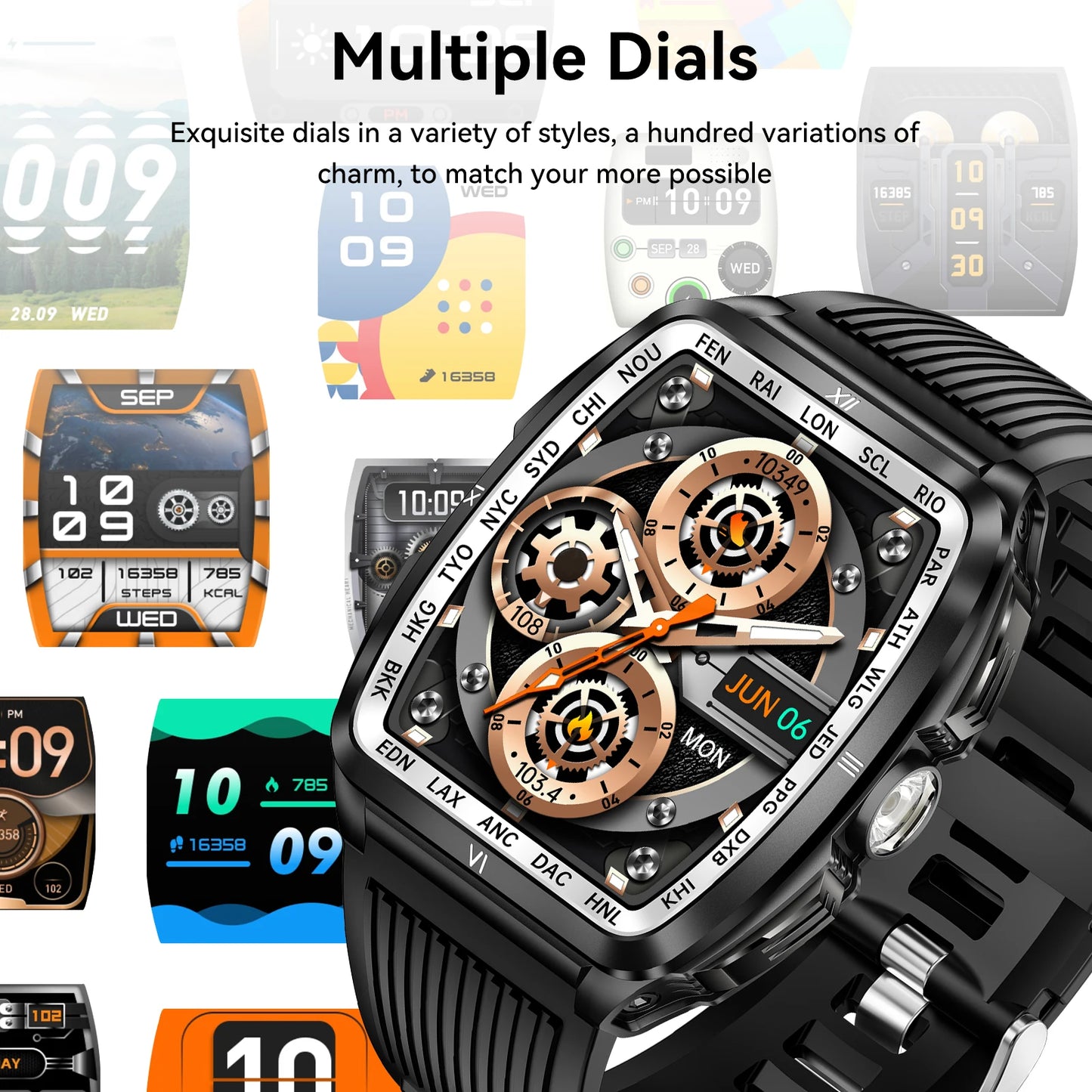 LaNikar New Military Smart Watch for Men1.8'' HD Barrel Screen 50M Waterproof LED Flashlight Fitness Tracker Heart Rate Monitor