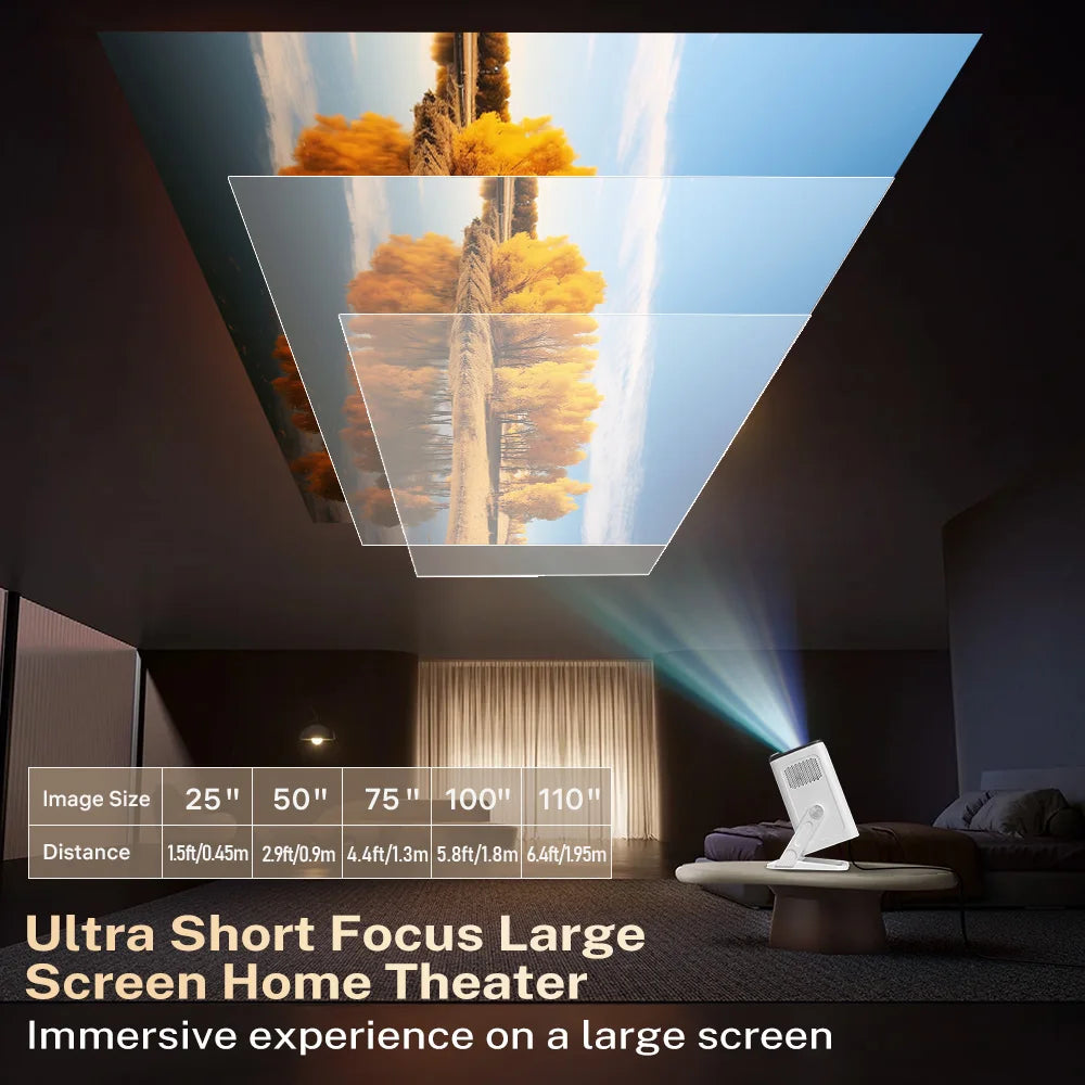 Portable Smart Projector 400ANSI Android 11 MINI Home Beamer Dual WiFi6 BT5.4 Remote Control Projection 4K Support