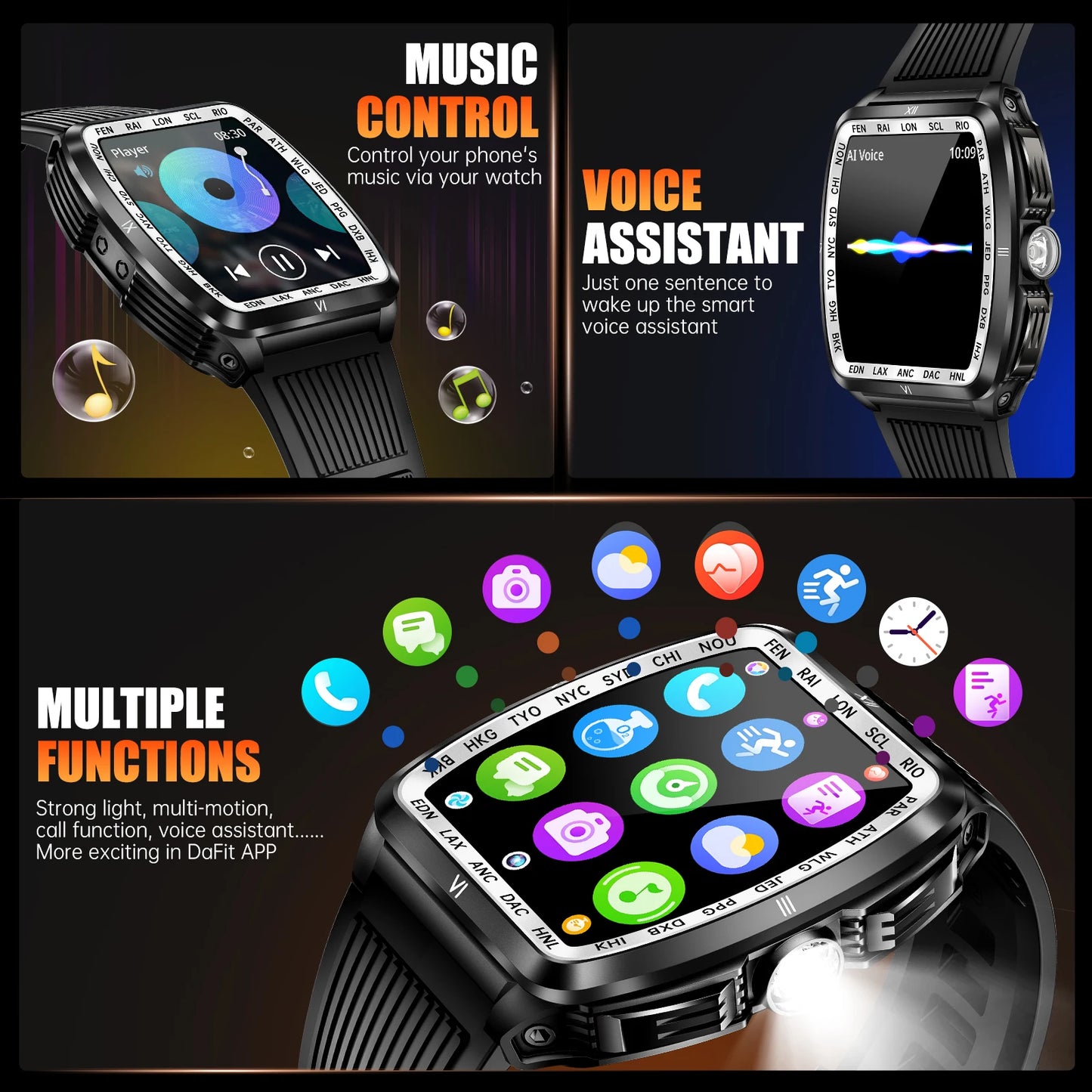 LaNikar New Military Smart Watch for Men1.8'' HD Barrel Screen 50M Waterproof LED Flashlight Fitness Tracker Heart Rate Monitor