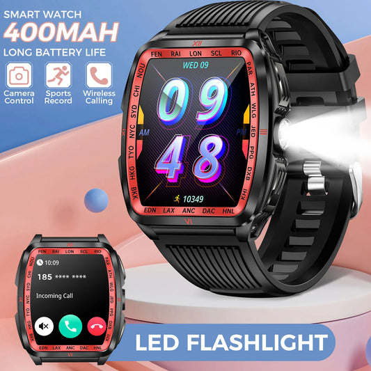 LaNikar New Military Smart Watch for Men1.8'' HD Barrel Screen 50M Waterproof LED Flashlight Fitness Tracker Heart Rate Monitor