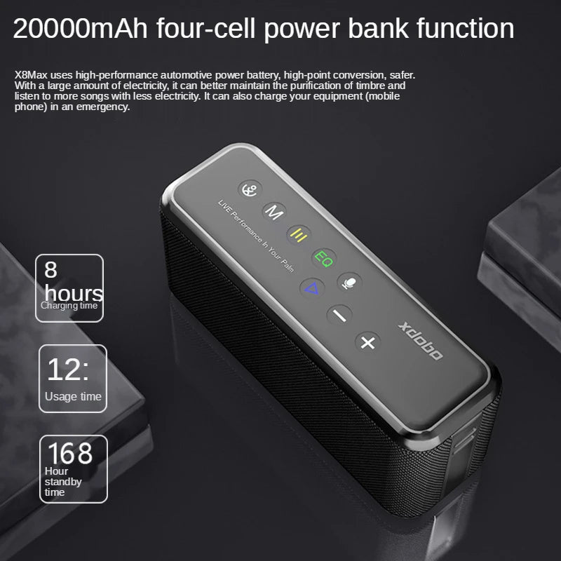 XDOBO X8 Max 100W Super Power Portable Wireless Speaker TWS Subwoofer 20000mAh Four-cell Power Bank Function Suporrt USB/TF/AUX