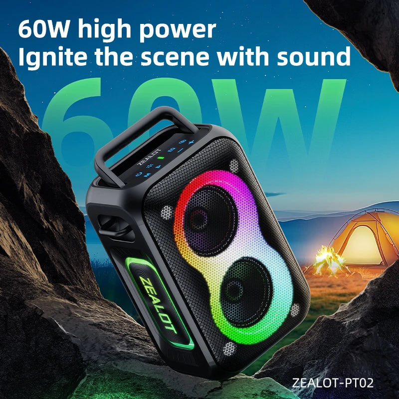 Zealot_PT02 Bluetooth Speaker,Ultra Portable, Up to 12H Playtime,IPX6 Waterproof and Dustproof,Powerful Sound for outdoor
