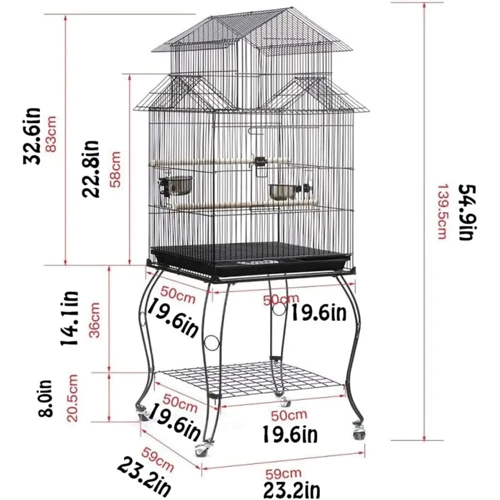 Large Metal Bird Cage with Stand, Ideal for Breeding Pigeons, Parrots, and Parakeets, Silent Wheel for Flight Birds