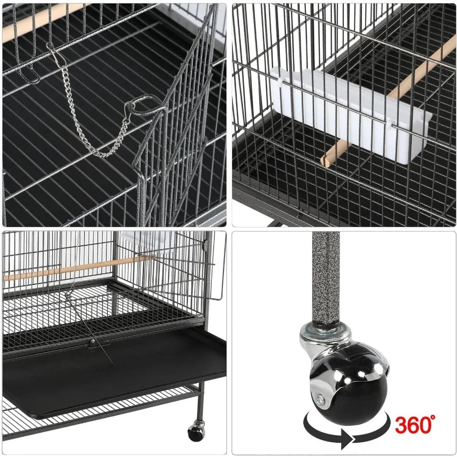60.5inch Extra Large Metal Bird Cage with Spacious Flight Area Ideal for Cockatiels African Greys Quakers Green Cheek Conures a