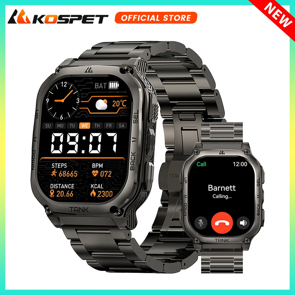 KOSPET TANK M3 Rugged Smart Watch For Men 480mAh 60Days Battery Military Grade AMOLED AOD Bluetooth Call IP69K 5ATM Waterproof