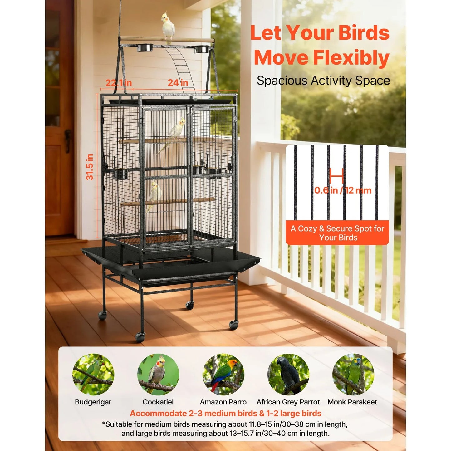 Large Bird Cage with Open Flat Top, 32.7 x 31.1 x 82.7 Inches
