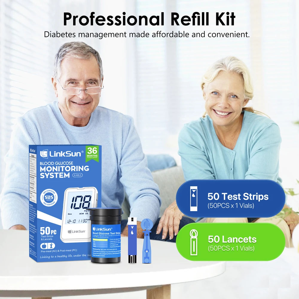 G-425-2 Linksun Blood Glucose Meter 50/100pcs Test Strips Medical Diabetes Testing Device Blood Sugar Digital Glucometer Monitor