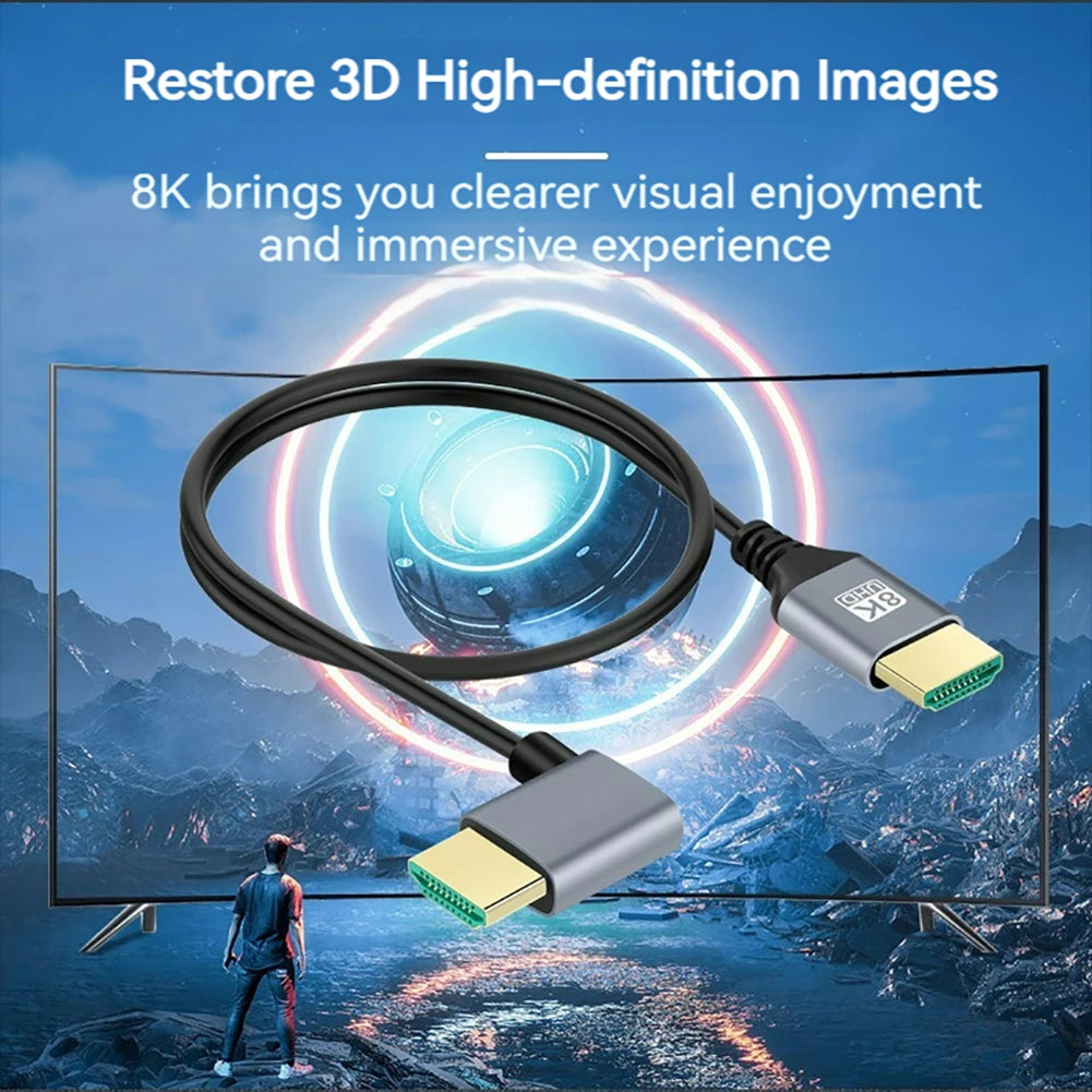 90 Degree Male To Male Cable 8K 60HZ 4K 120Hz HDMI-Compatible 2.1 Cable Cord Left/Right/UP/Down Angle for HD TV PS4 PS3 Xbox One