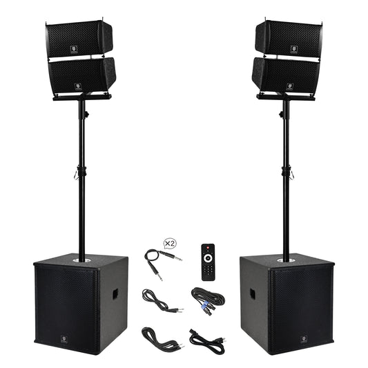 PRORECK Club 6000 15-inch 6000W P.M.P.O Stereo PA Speaker System Combo Set 4 Line Array Speakers, 2 15-inch Subwoofers with BT