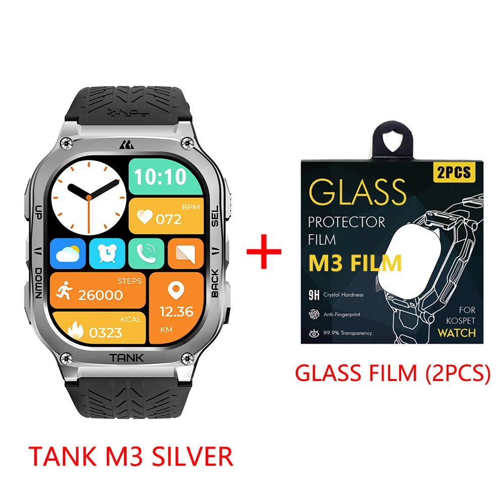 KOSPET TANK M3 Rugged Smart Watch For Men 480mAh 60Days Battery Military Grade AMOLED AOD Bluetooth Call IP69K 5ATM Waterproof