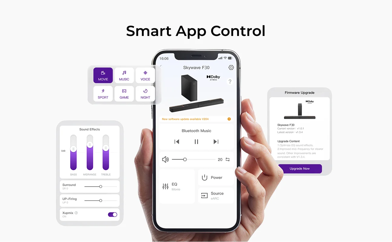 ULTIMEA Skywave F30 Soundbar 3.1.2ch 300W Dolby Atmos Soundbar, with 5.25'' Wired Subwoofer, Home Theater for TV, APP Control