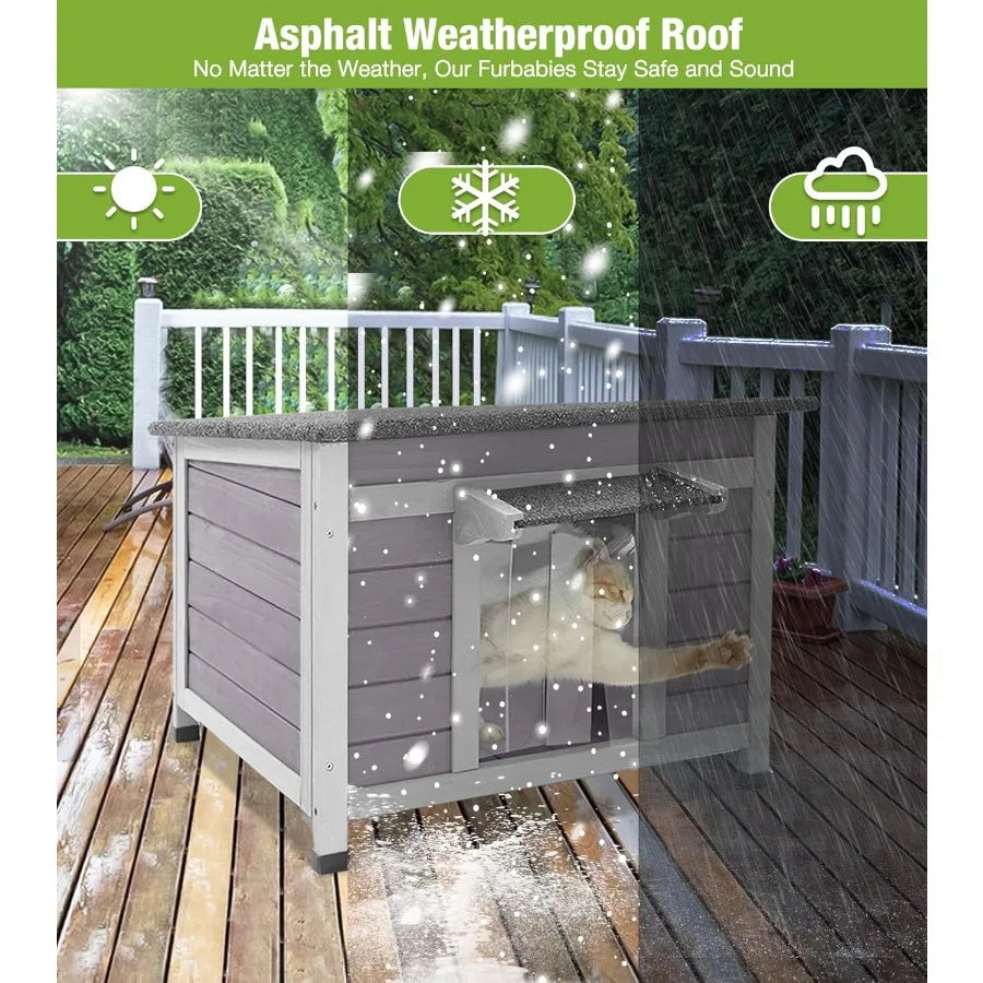 Heated Outdoor Cat House with Insulated Heating Blanket for Winter Protection Bite-Resistant Wire Mesh Weatherproof Shelter for