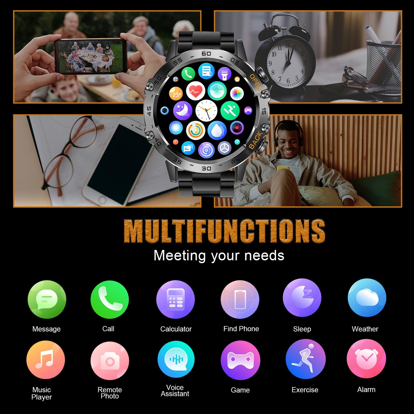 LaNikar New Smart Watch Men 1.39'' Full Touch Bracelet Fitness Tracker Bluetooth Call Heart Rate Smart Clock Men Smartwatch K52