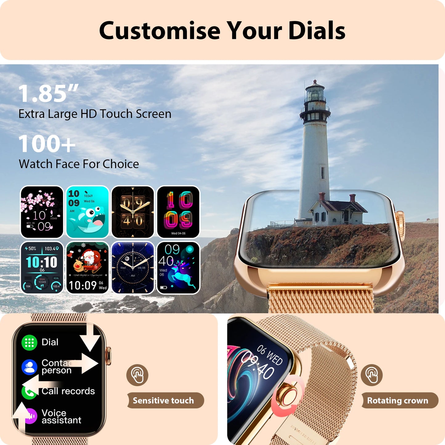 Smart Watch for Women/Men (Answer/Make Calls)Fitness Tracker Watch for iPhone/Android Phones, Pedometer, Gift for Family