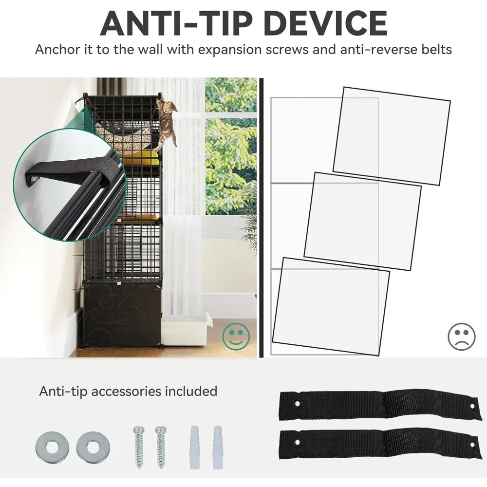 4-Tier Cat Cage with Litter Box: Kittens House Indoor Multi-Level Enclosure for 1-3 Small Cats, Black