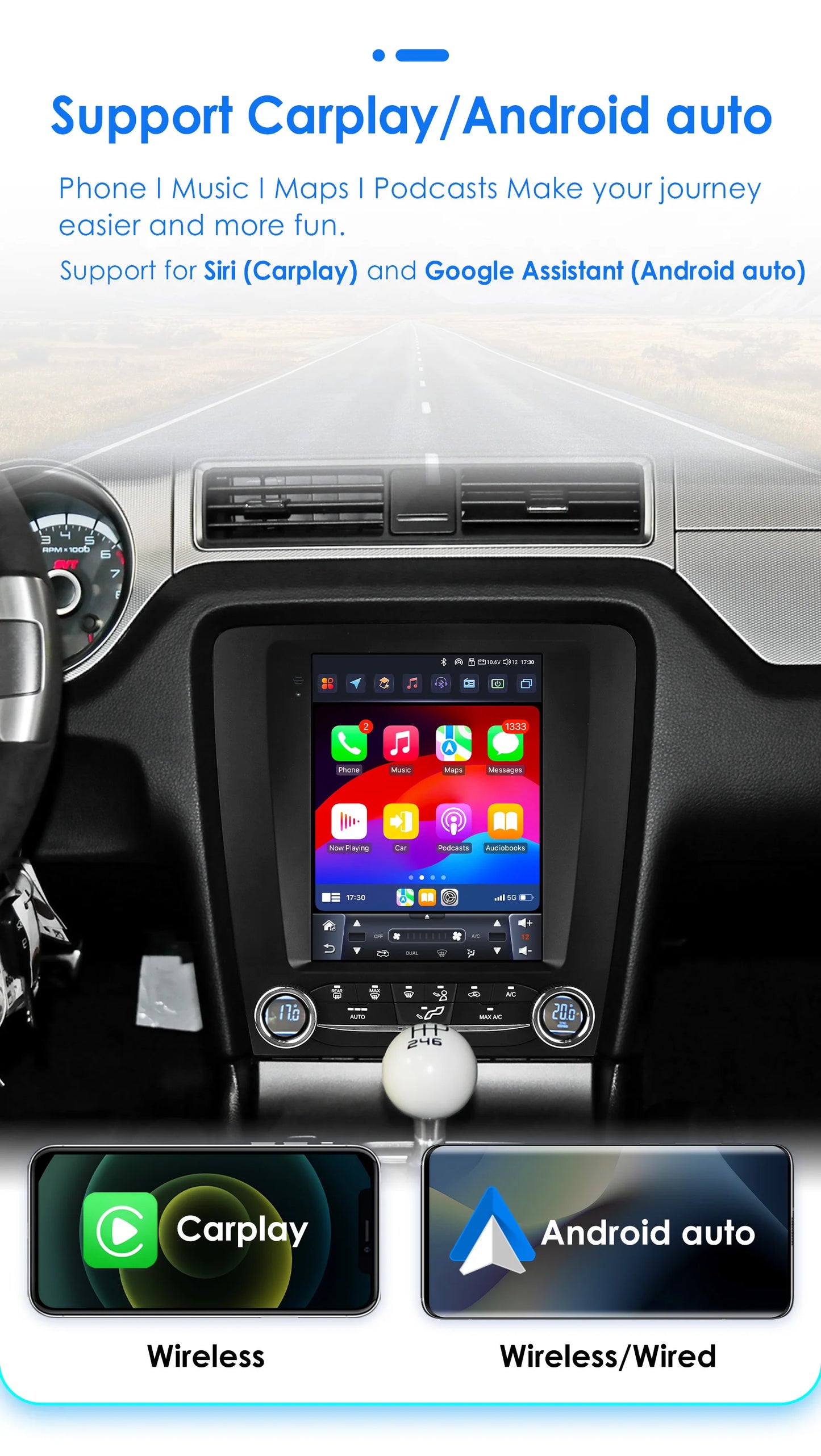 9.7"Carplay Android-auto Car radio GPS Stereo for FORD Mustang 2010-2014 multimedia Video player car intelligent systems 4G+wifi