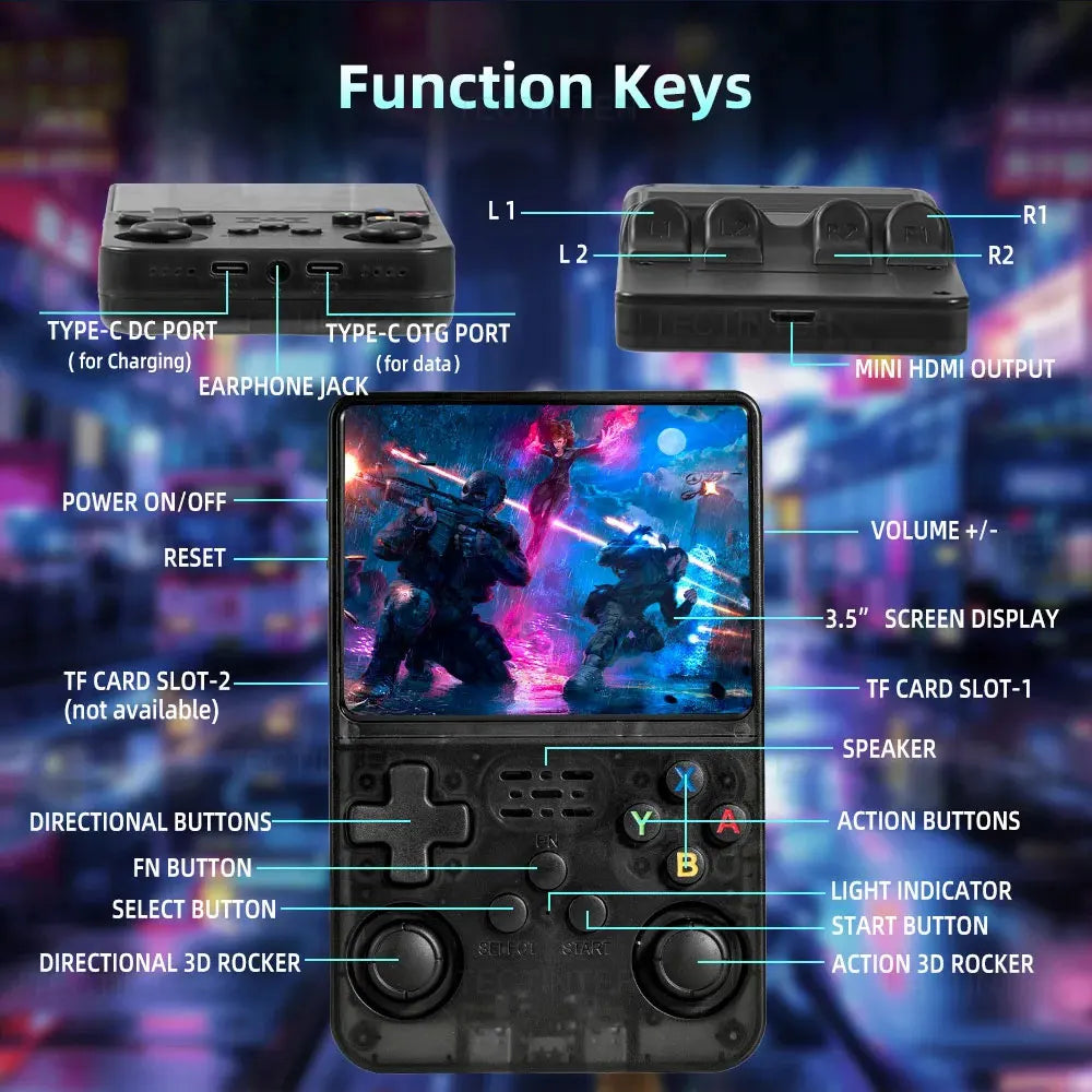 WUDS Open Source R36HD Retro Handheld Video Game Console Linux System 3.5 Inch IPS Screen Portable Pocket Video Player 64G games