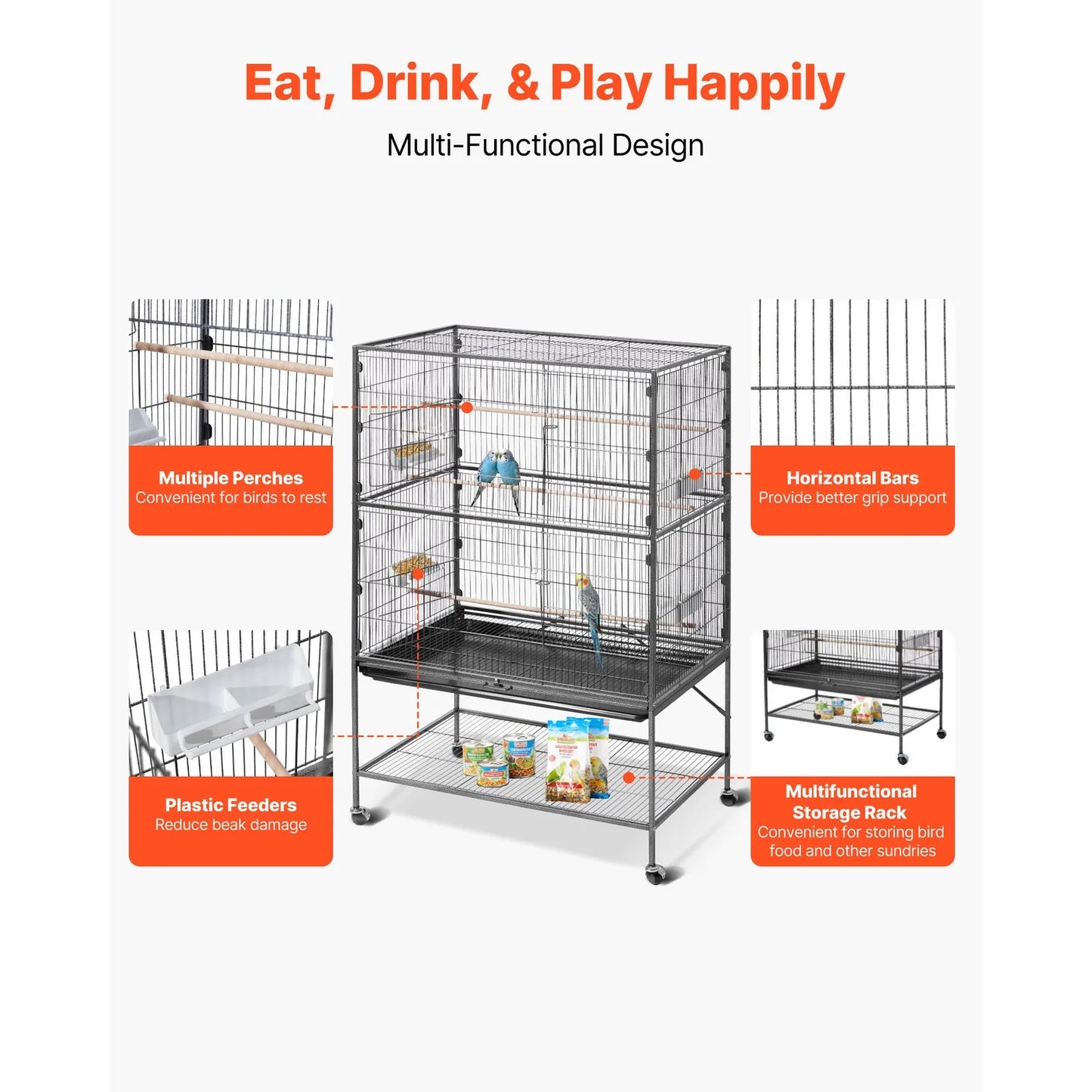 Bird Cage for Flight with Wrought Iron Design, 36.6 x 22.8 x 59.5 Inches