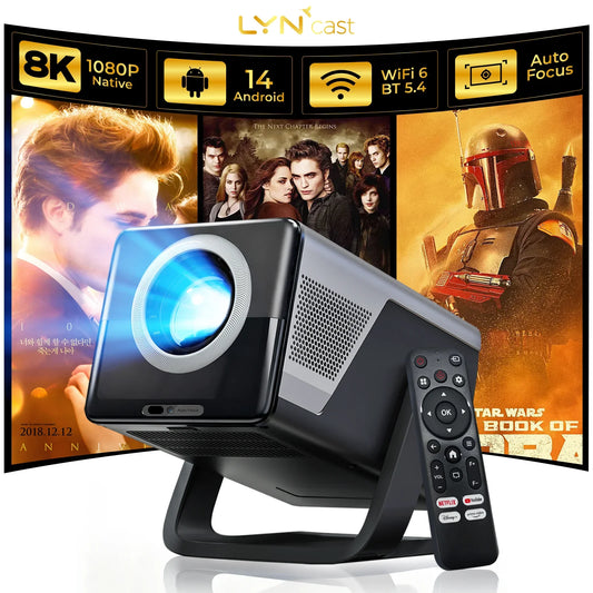 Smart Android Projector with Auto Focus & Auto Keystone Correction, Native 1080P Supports 8K Movie Beamer for Home Entertainment