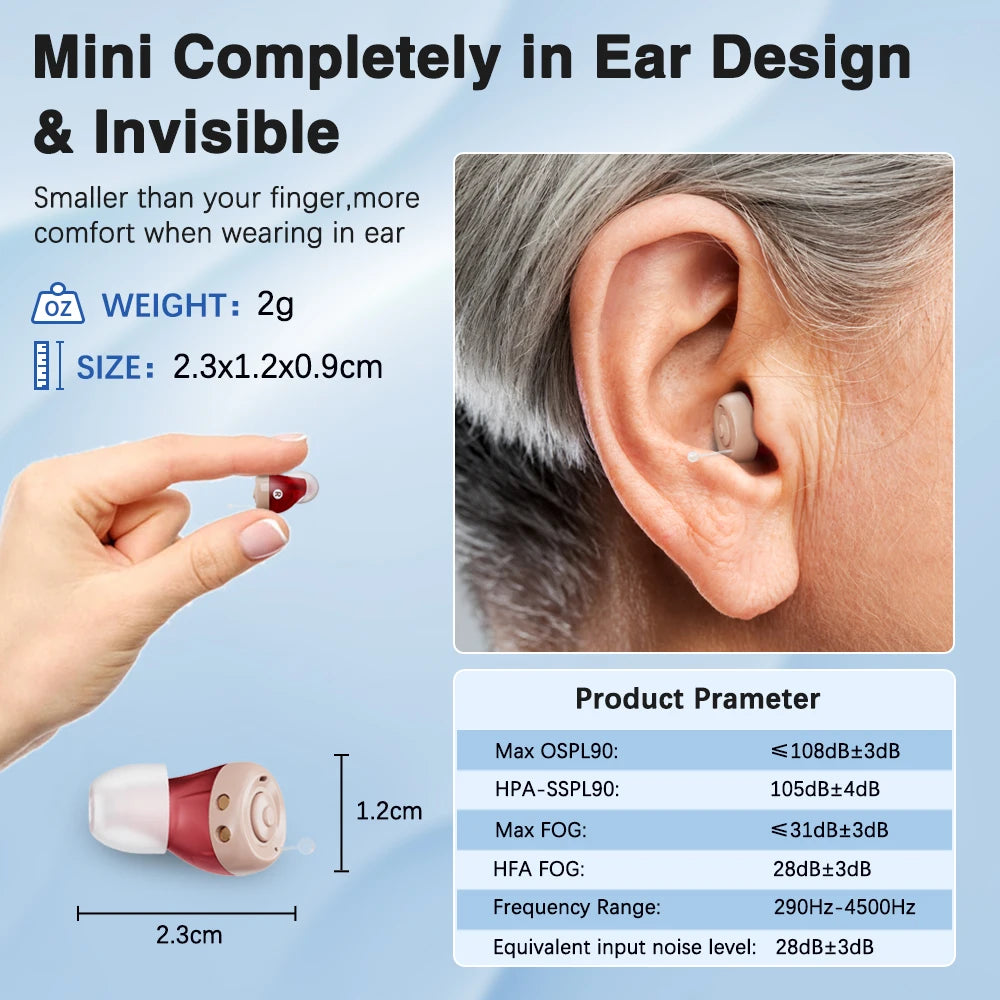 1 Pair Mini Hearing Aids Rechargable In Ear Hearing Amplifier Sound Enhancer Fashion Design