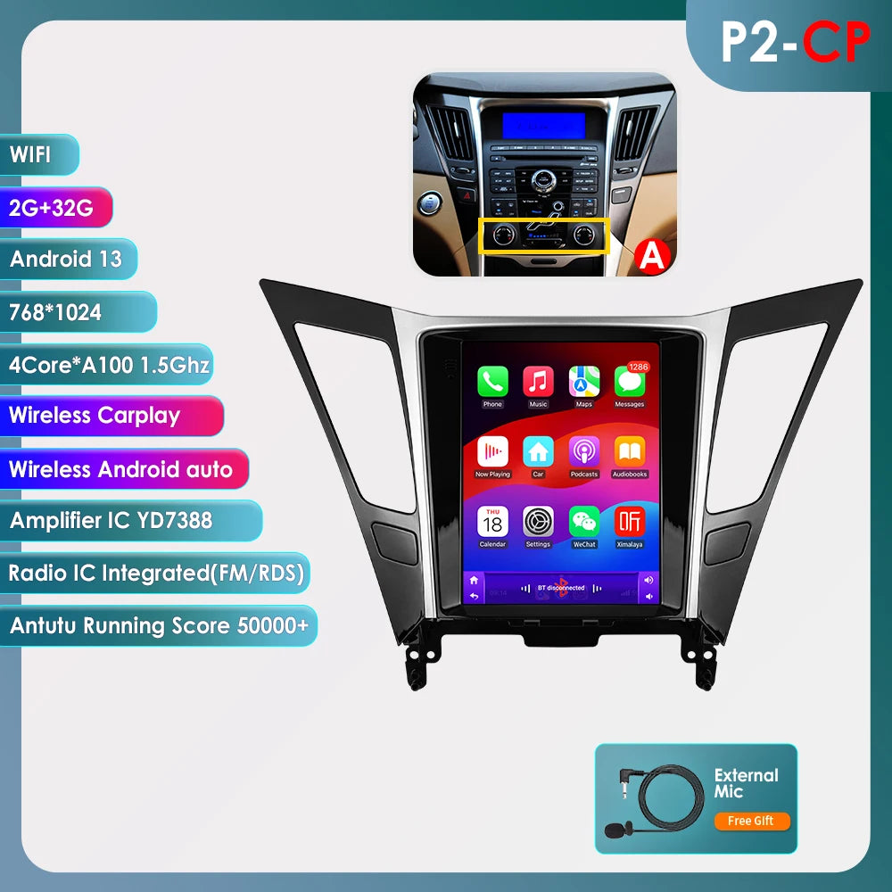 9.7"7862 Andriod 13 Car radio for Hyundai Sonata YF 8 2010-2018 multimedia player GPS navi Stereo 4G Carplay 2din SWC Autoradio