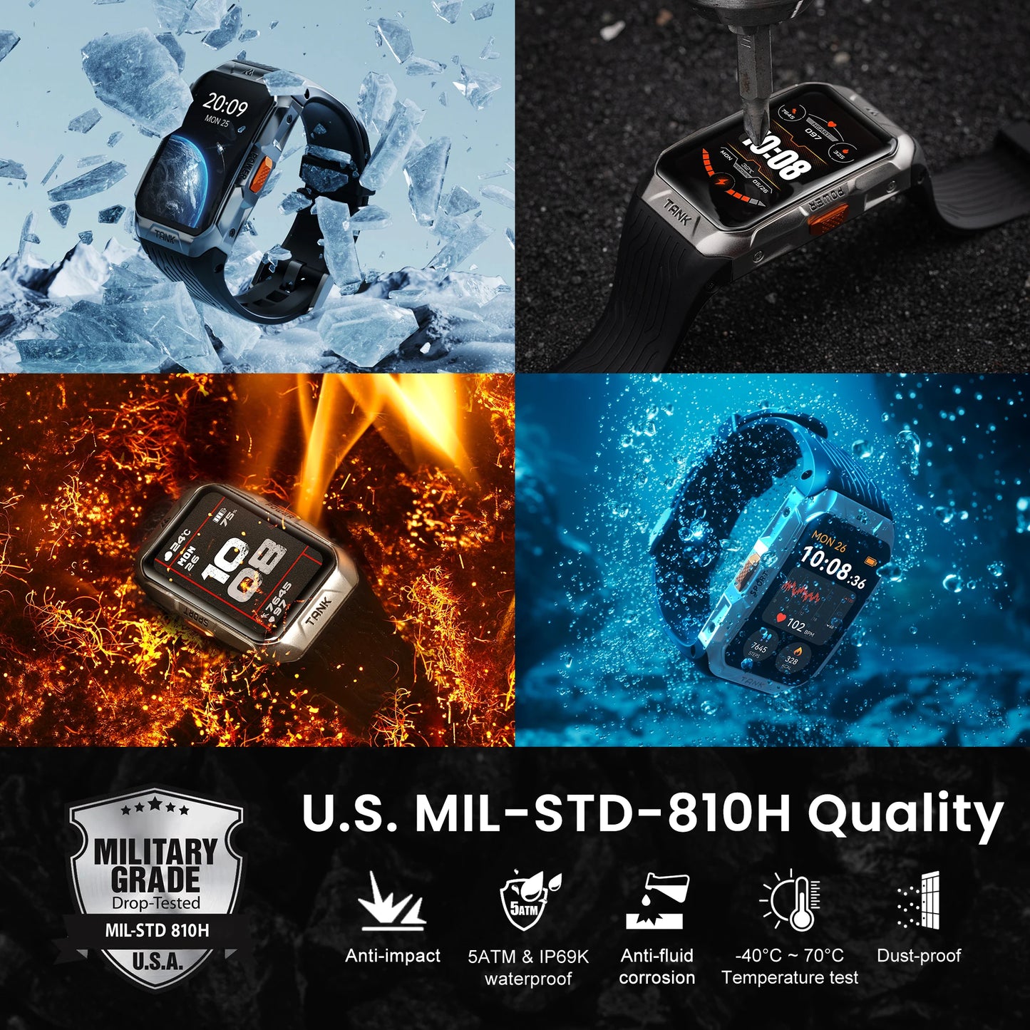 KOSPET TANK X2 Ultra GPS Smart Watch For Men 3D Curved Screen 60 Days Battery Compass Altimeter IP69K 5ATM Waterproof BT Call