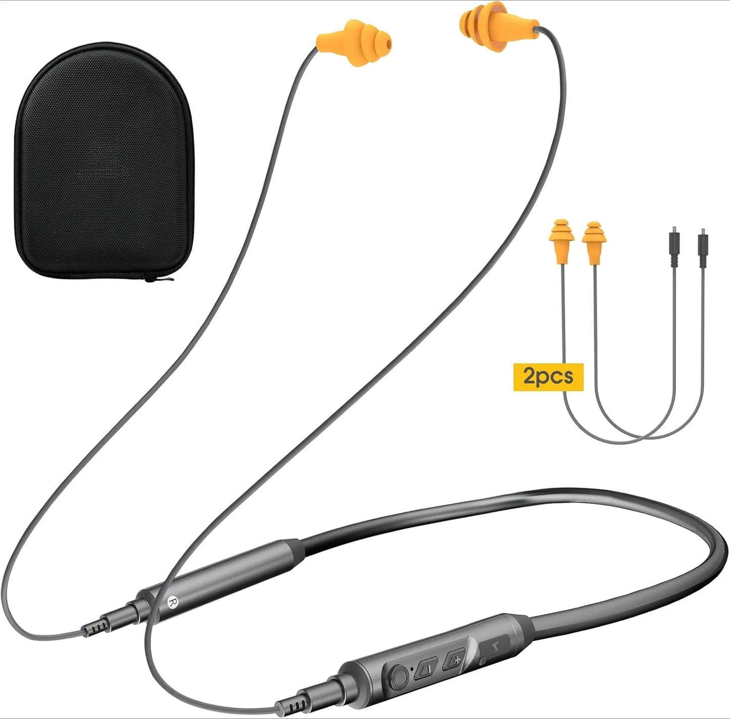 Bluetooth Neckband Earplugs, 29dB Noise Reduction, 19+ Hr Battery, Safety Earbuds for Lawn Mowing/DIY, Includes Replacement Buds