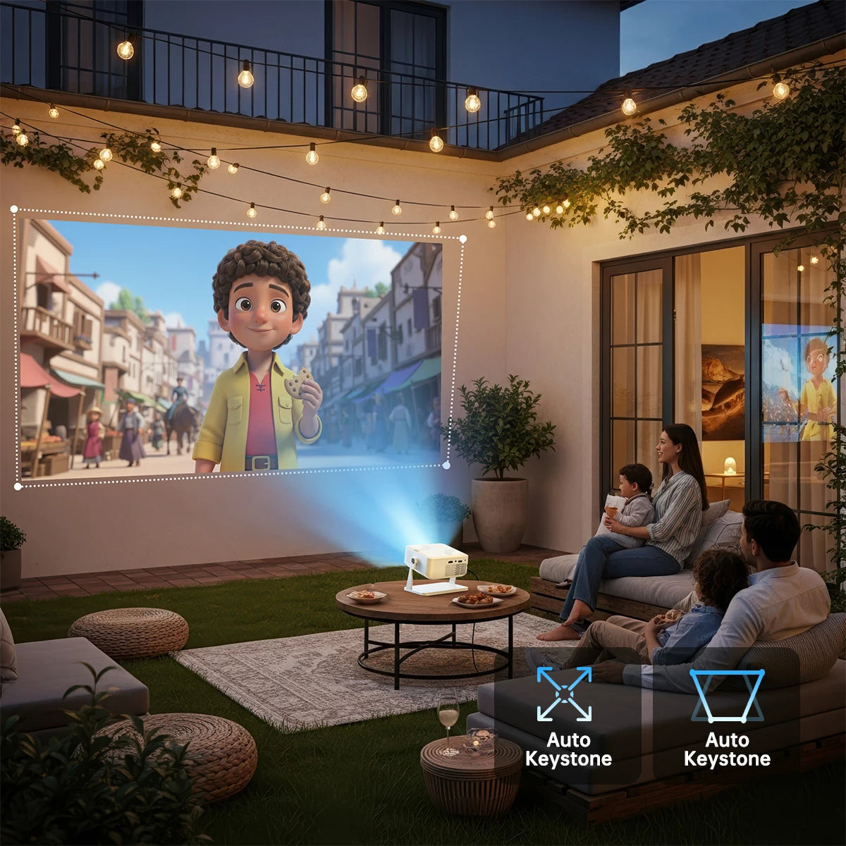 4K Android Projector Native 1080P 390ANSI Wifi 6 BT5.0 1920*1080P Auto Focus & Keystone Portable Projetor Home Theater