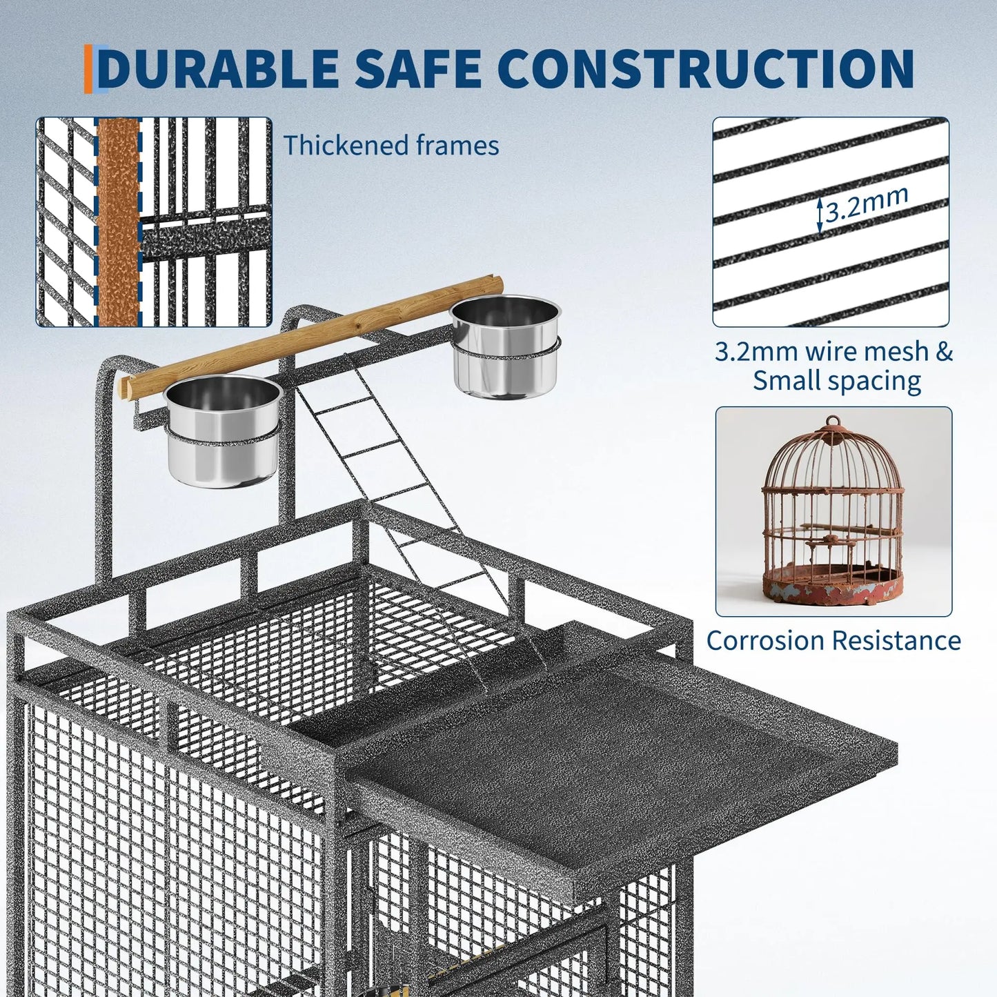 61 Inch Large Bird Cage With Rolling Stand Storage Shelf Slide Out Tray Feeding Bowls Perches For Budgies Small Medium Birds
