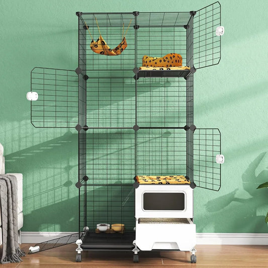 Cat Cage Indoor with Litter Box 4-Tier Cat Playpen Detachable Metal Wire Kennel Crate Large Exercise Place Ideal for 1-2